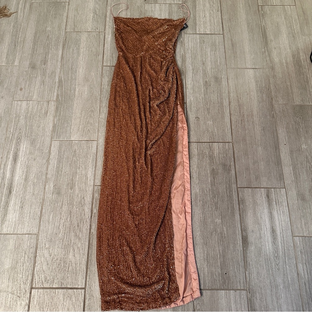 Retrofête Katya Sequin Dress in Bronze New Womens Long Maxi Gown - Picture 2 of 3